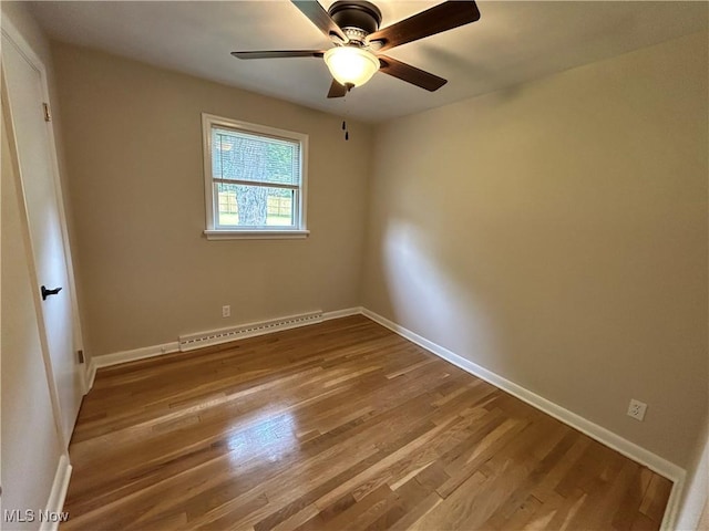 7295 Clovermeade Ave, Poland, OH 44514 - unfurnished room with a baseboard radiator, wood finished floors, and a ceiling fan
