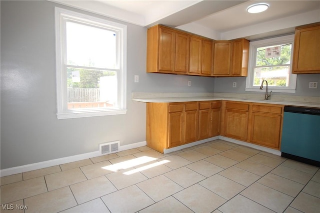 230 E 242nd St, Euclid, OH 44123 - kitchen featuring dishwasher, light countertops, brown cabinets, and light tile patterned floors