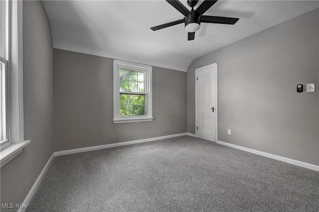 17631 Milburn Ave, Cleveland, OH 44135 - spare room featuring ceiling fan, carpet flooring, and vaulted ceiling