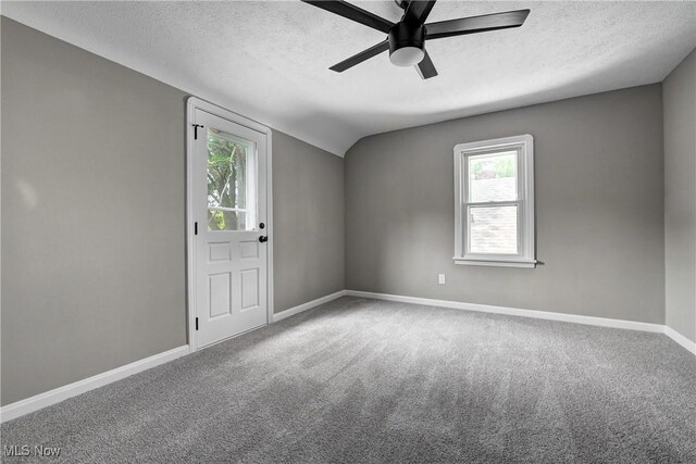 17631 Milburn Ave, Cleveland, OH 44135 - unfurnished room featuring a ceiling fan, lofted ceiling, a textured ceiling, and carpet flooring