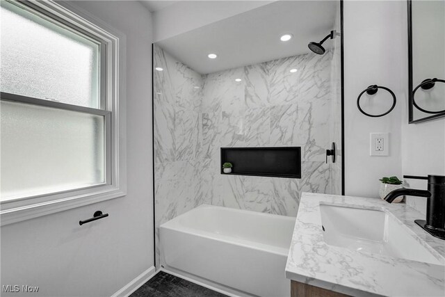 17631 Milburn Ave, Cleveland, OH 44135 - bathroom with vanity, shower / bath combination, and recessed lighting
