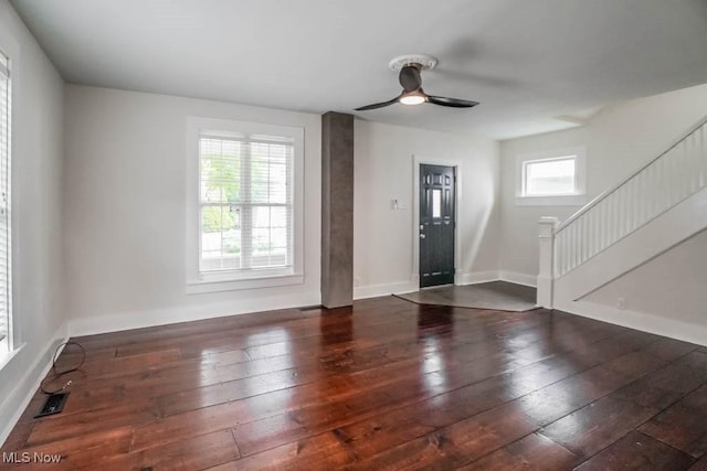 1004 Clarendon Ave SW, Canton, OH 44710 - entrance foyer with wood-type flooring, stairway, and ceiling fan