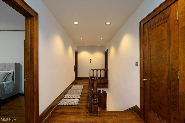 17805 Van Aken Blvd, Shaker Heights, OH 44122 - hall with recessed lighting, wood finished floors, and an upstairs landing
