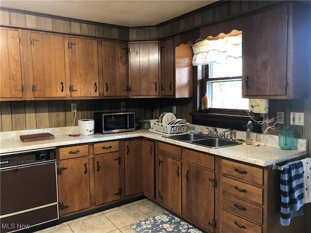 305 Adolphus St, Chester, WV 26034 - kitchen featuring black dishwasher, stainless steel microwave, light countertops, and light tile patterned floors