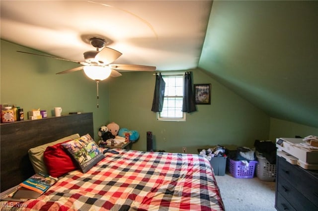 4896 High Hill Rd, Cambridge, OH 43725 - carpeted bedroom with vaulted ceiling and a ceiling fan