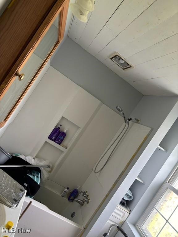 4896 High Hill Rd, Cambridge, OH 43725 - full bathroom with bathing tub / shower combination and wooden ceiling