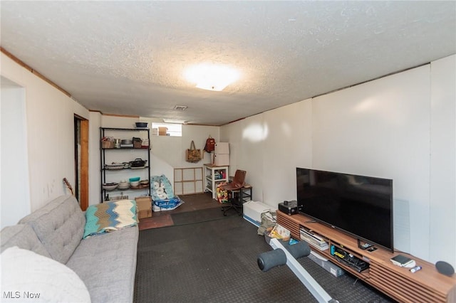 4410 Silsby Rd, University Heights, OH 44118 - living room featuring a textured ceiling and carpet