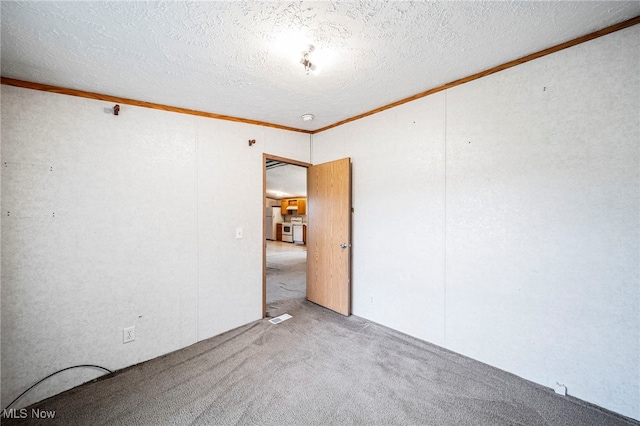 6835 Sidley Rd, Thompson, OH 44086 - empty room with crown molding, carpet flooring, and a textured ceiling