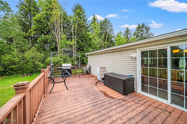 6835 Sidley Rd, Thompson, OH 44086 - wooden deck with a grill and a gazebo