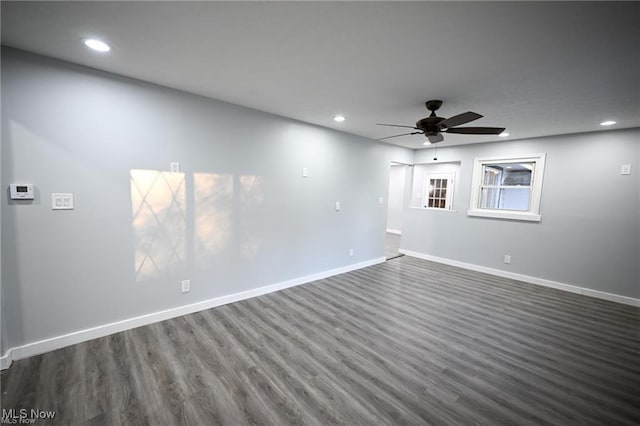 5203 Forest Ave, Maple Heights, OH 44137 - empty room featuring dark wood-type flooring, recessed lighting, and ceiling fan