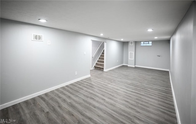 5203 Forest Ave, Maple Heights, OH 44137 - below grade area featuring recessed lighting, stairs, and dark wood finished floors