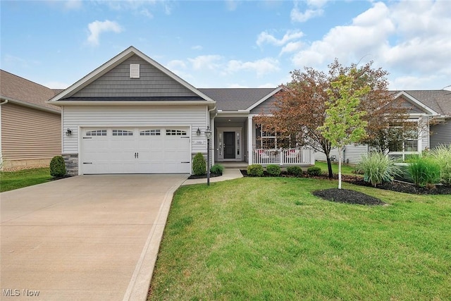 13861 Woodhawk Dr, Strongsville, OH 44136 - view of front of house with a porch, concrete driveway, an attached garage, and a front yard