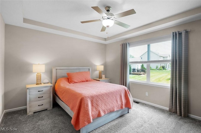 13861 Woodhawk Dr, Strongsville, OH 44136 - carpeted bedroom featuring a raised ceiling and a ceiling fan