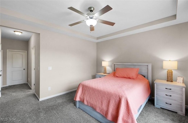 13861 Woodhawk Dr, Strongsville, OH 44136 - bedroom featuring carpet flooring, a tray ceiling, and ceiling fan