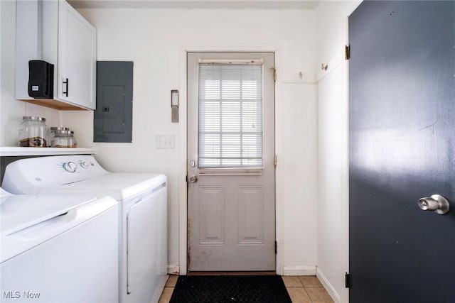 5672 Stanford Ave, Youngstown, OH 44515 - laundry room with electric panel, cabinet space, washer and dryer, and light tile patterned floors