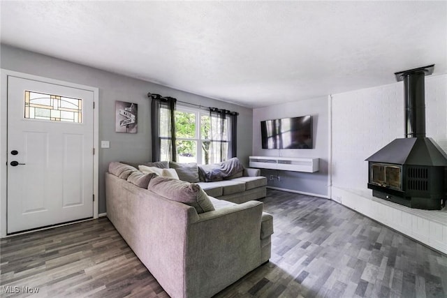 5672 Stanford Ave, Youngstown, OH 44515 - living area featuring wood finished floors and a wood stove