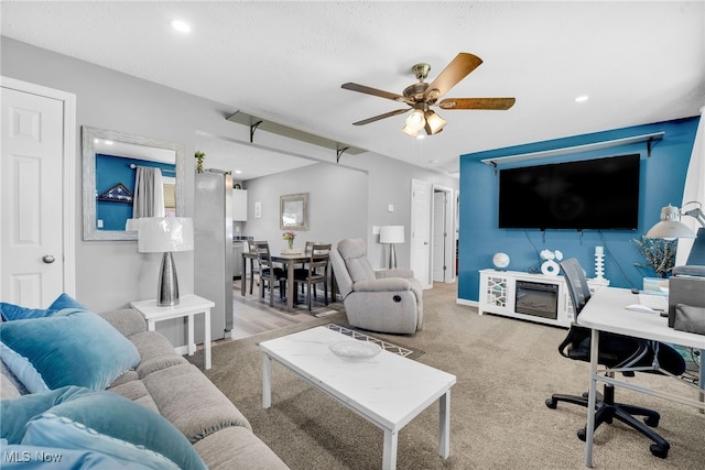 233 E 305th St, Willowick, OH 44095 - living area featuring a ceiling fan, carpet flooring, an office area, and recessed lighting