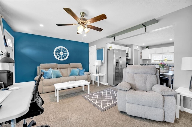 233 E 305th St, Willowick, OH 44095 - living area with a ceiling fan, light carpet, an office area, and recessed lighting