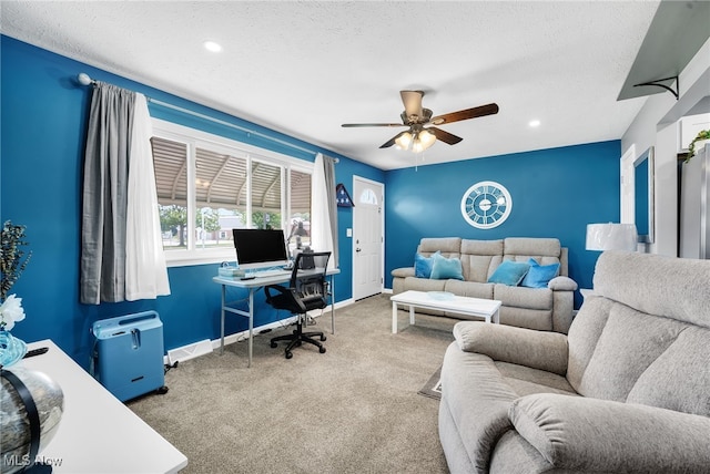 233 E 305th St, Willowick, OH 44095 - carpeted home office featuring ceiling fan, a textured ceiling, and recessed lighting