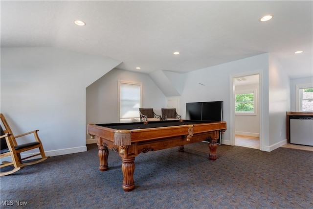 30 E Mohawk Dr, Malvern, OH 44644 - game room with carpet flooring, recessed lighting, vaulted ceiling, and billiards