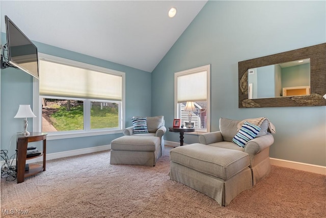 30 E Mohawk Dr, Malvern, OH 44644 - living area featuring carpet floors and high vaulted ceiling