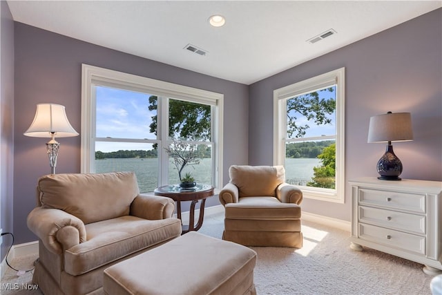 30 E Mohawk Dr, Malvern, OH 44644 - living area with carpet flooring, a water view, and recessed lighting