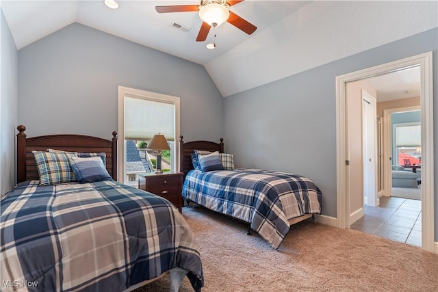 30 E Mohawk Dr, Malvern, OH 44644 - bedroom with lofted ceiling, carpet flooring, and ceiling fan