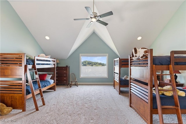 30 E Mohawk Dr, Malvern, OH 44644 - bedroom with carpet floors, vaulted ceiling, recessed lighting, and a ceiling fan
