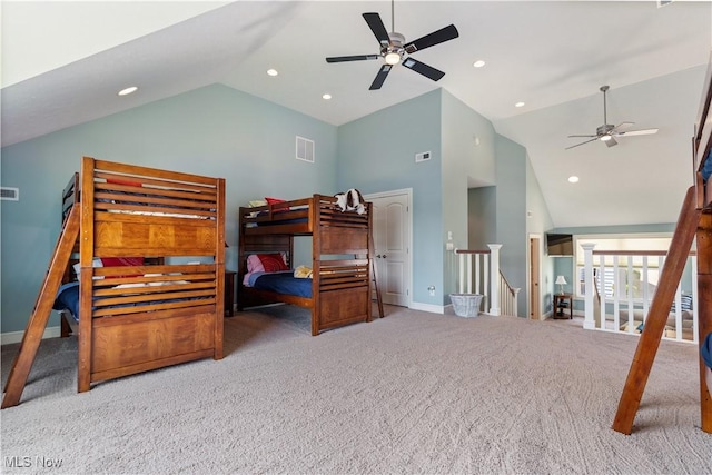 30 E Mohawk Dr, Malvern, OH 44644 - carpeted bedroom with high vaulted ceiling and recessed lighting