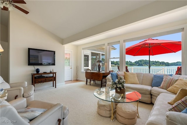 32 E Mohawk Dr, Malvern, OH 44644 - carpeted living area featuring a ceiling fan and vaulted ceiling