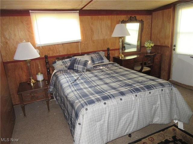 4455 Buck Run, Linesville, PA 16424 - bedroom featuring wood walls and carpet floors