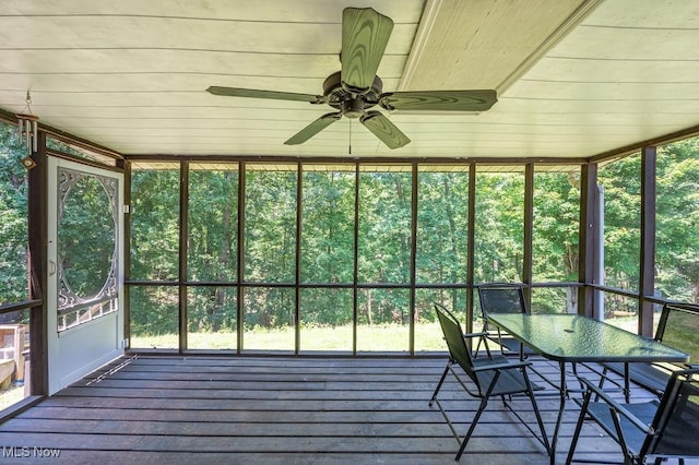106 Wedgewood Dr, Parkersburg, WV 26104 - unfurnished sunroom with a ceiling fan and outdoor dining area