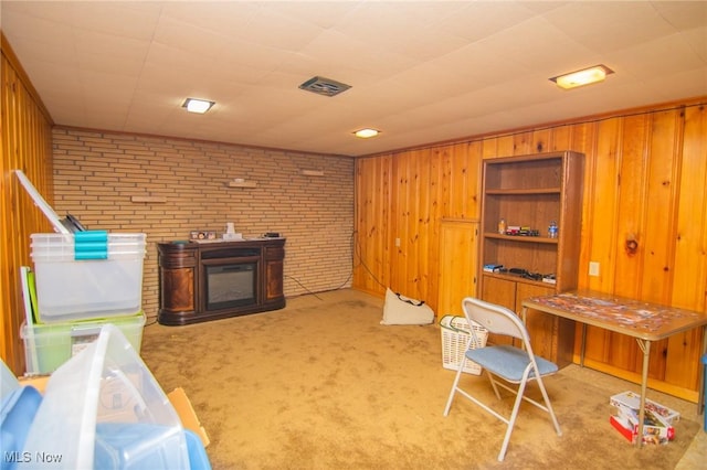 104 W Blvd, Mingo Junction, OH 43938 - carpeted office space featuring wood walls and brick wall