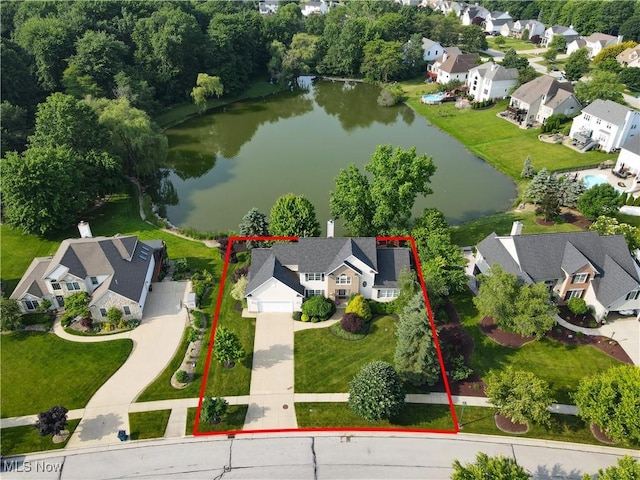 1288 Windward Ln, Kent, OH 44240 - aerial perspective of suburban area with a large body of water and property parcel outlined