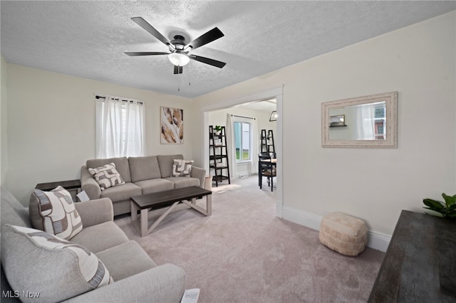 326 N Park Ave, Alliance, OH 44601 - living area with a ceiling fan, light carpet, and a textured ceiling