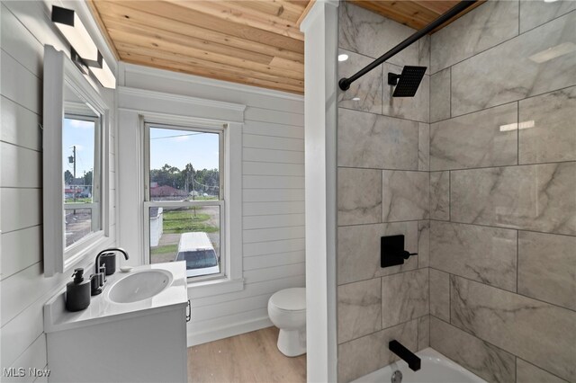 326 N Park Ave, Alliance, OH 44601 - full bath featuring wood ceiling, vanity, wood finished floors, and shower / washtub combination