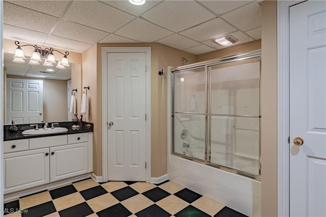 7488 Valley View Rd, Hudson, OH 44236 - full bath with a paneled ceiling, vanity, shower / bath combination with glass door, and tile patterned floors