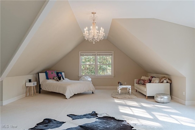 7488 Valley View Rd, Hudson, OH 44236 - bedroom featuring carpet flooring, a chandelier, and vaulted ceiling