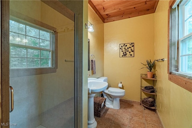7488 Valley View Rd, Hudson, OH 44236 - full bath featuring plenty of natural light, a stall shower, and wood ceiling