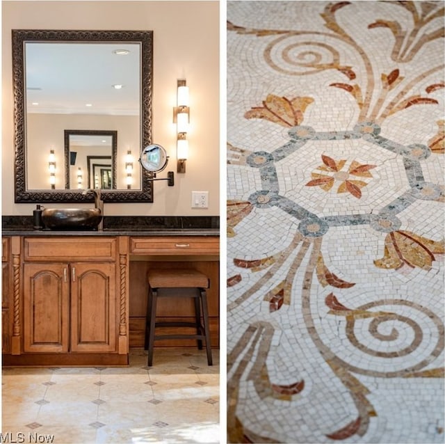7488 Valley View Rd, Hudson, OH 44236 - bathroom featuring vanity and ornamental molding