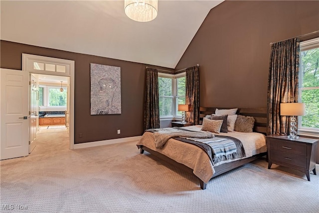 7488 Valley View Rd, Hudson, OH 44236 - bedroom featuring light carpet, multiple windows, and high vaulted ceiling