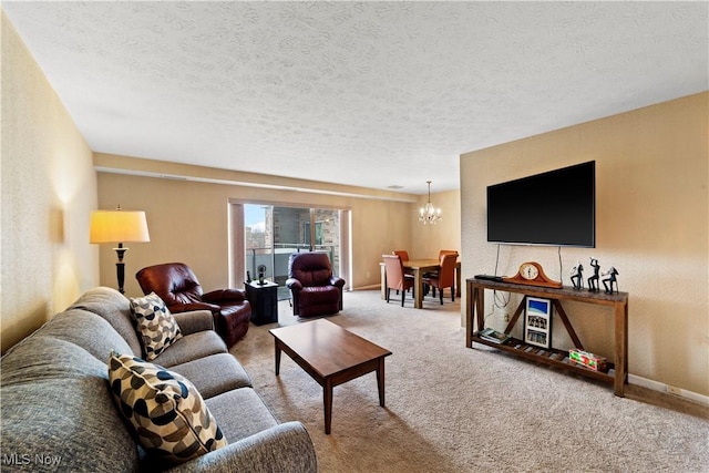 2112 Acacia Park Dr Unit 524, Lyndhurst, OH 44124 - carpeted living area featuring a chandelier and a textured ceiling