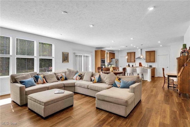 23200 St Andrews Dr, Columbia Station, OH 44028 - living area with wood-type flooring, a textured ceiling, and recessed lighting