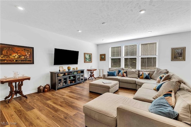 23200 St Andrews Dr, Columbia Station, OH 44028 - living area featuring a textured ceiling, wood finished floors, and recessed lighting