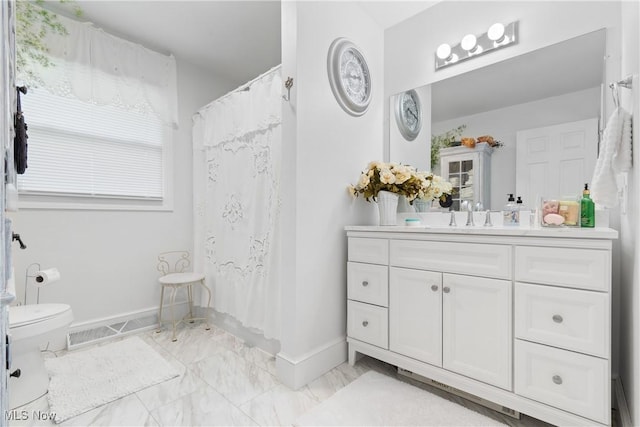 14203 Hatfield Rd, Rittman, OH 44270 - full bath featuring vanity, marble finish flooring, and a shower with shower curtain