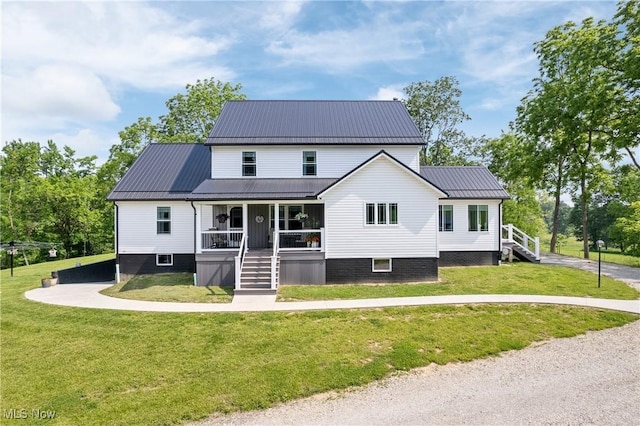 59301 Honeybee Rd, Senecaville, OH 43780 - view of front facade featuring stairway, a porch, a front yard, and a metal roof