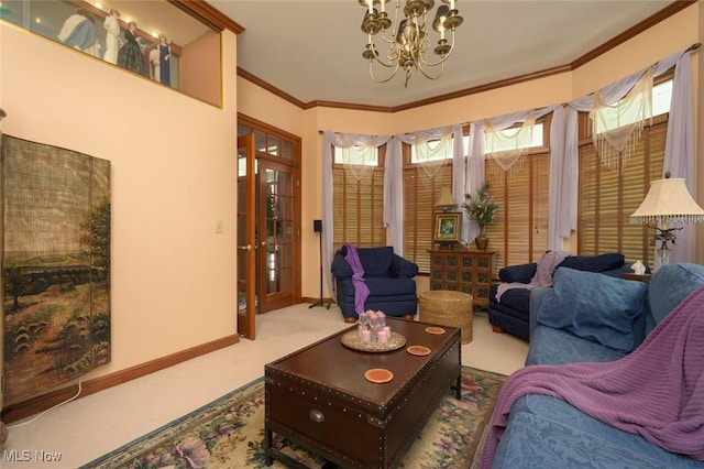 1015 Cambridge Ct NE, Warren, OH 44484 - carpeted living room featuring a chandelier, plenty of natural light, and crown molding