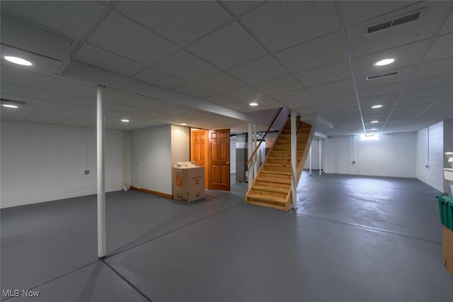 1015 Cambridge Ct NE, Warren, OH 44484 - finished basement with stairs, recessed lighting, and a drop ceiling
