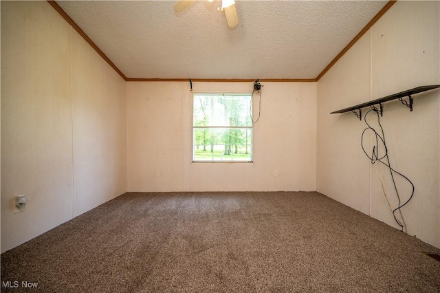 2500 Mcclintocksburg Rd, Deerfield, OH 44411 - empty room with carpet, ornamental molding, ceiling fan, and a textured ceiling