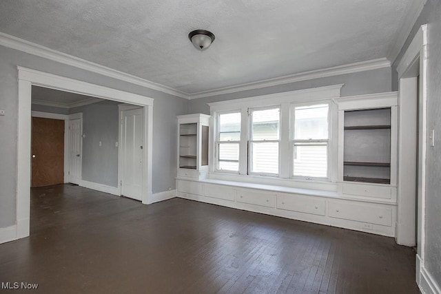 11515 Hopkins Ave, Cleveland, OH 44108 - spare room featuring dark wood-style flooring, a textured ceiling, and crown molding